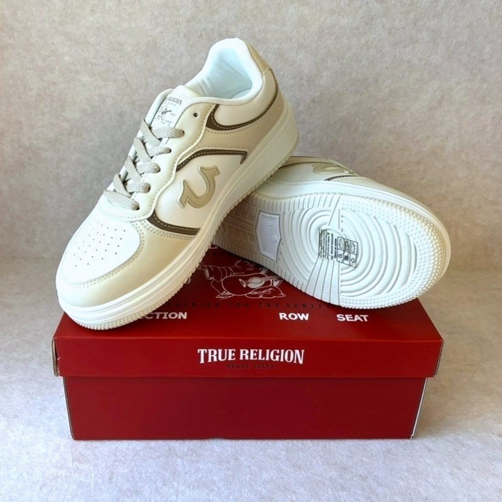 True Religion Kelly Court Sneaker Womens 9 Cream Logo Shoes New in Box